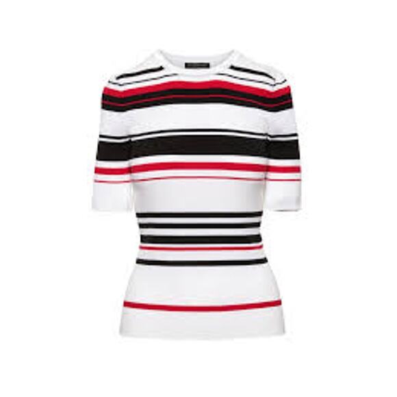 Banana Republic Sweaters - Banana Republic Pink/Black Stripe Stretch-Cotton Fitted Sweater Size Medium